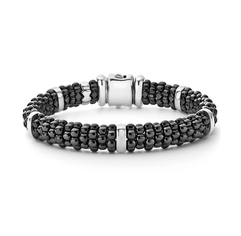 Women's tennis bracelets-LAGOS Black Caviar Silver Station Ceramic Caviar Bracelet