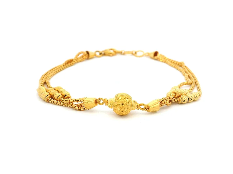 Women's zodiac bangles-22ct Yellow Gold Three-Row Bracelet with Diamond-Cut Bead Design – Elegant & Timeless