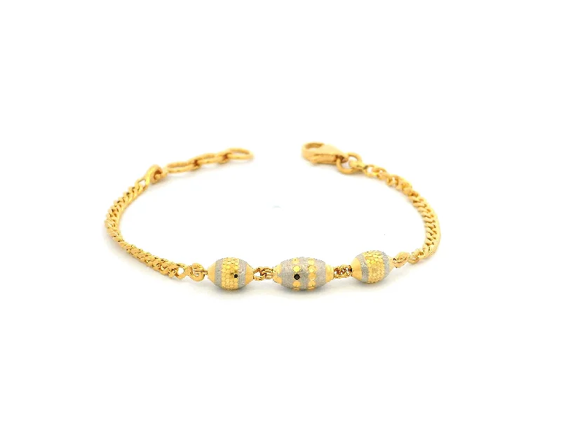 Women's birthstone bangles-22ct Yellow Gold Children's Bracelet with Diamond-Cut Beads, Rhodium Plate & Lobster Claw Clasp – Precious Gold Jewellery for Kids