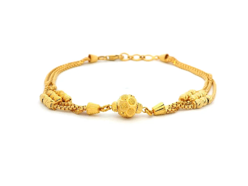 High-end women's bangles-22ct Yellow Gold Three-Row Bracelet with Diamond-Cut Bead Design – Luxury Jewellery