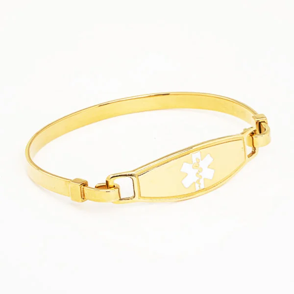 Women's pearl bangles-Medical Bracelet Gold Plated Bangle w/White Star