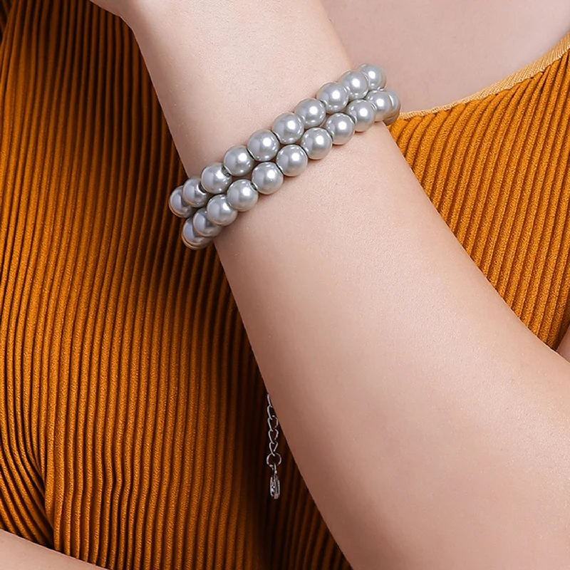 Women's anniversary bangles-Estele - Grey Pearl Double Line Bracelet