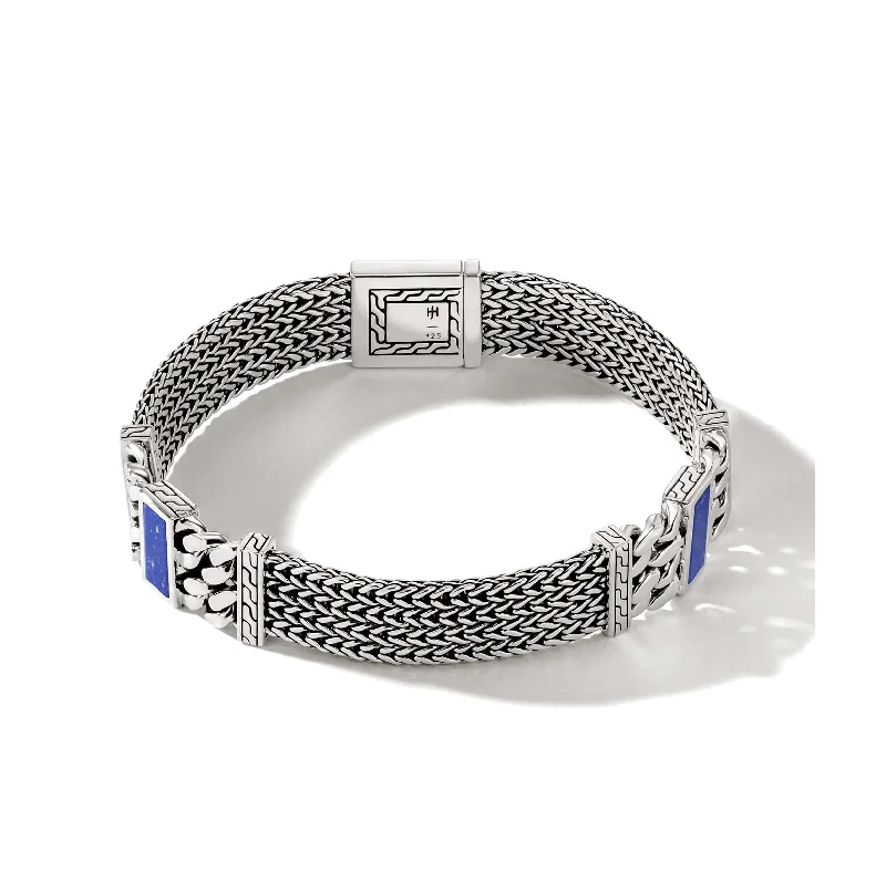 Women's leather bracelets-John Hardy Classic Chain Rata Sterling Silver Bracelet with Lapis Lazuli Stations