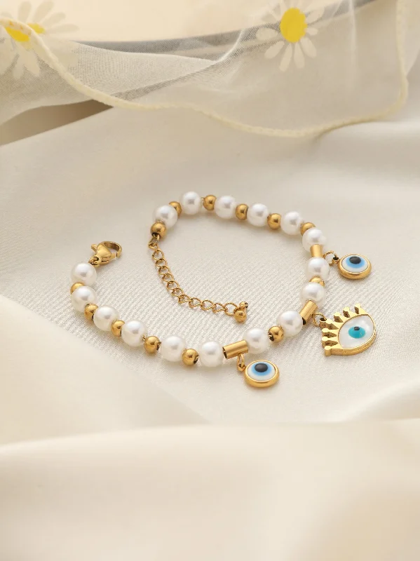 Vintage women's bangles-Pearl Nazar Bracelet