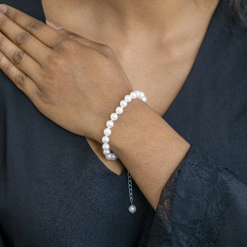 Women's luxury brand bangles-Cultured Pearl Adjustable Bracelet with Sterling Silver Lobster Clasp and Pearl Drop PRB-2060