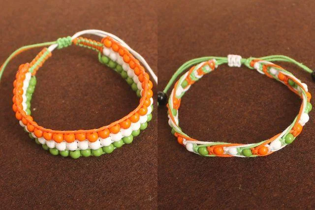 Women's leather bracelets-Adjustable Independence/Republic Day Indian Flag Tri-Colour Bracelets 2 Pcs Combo